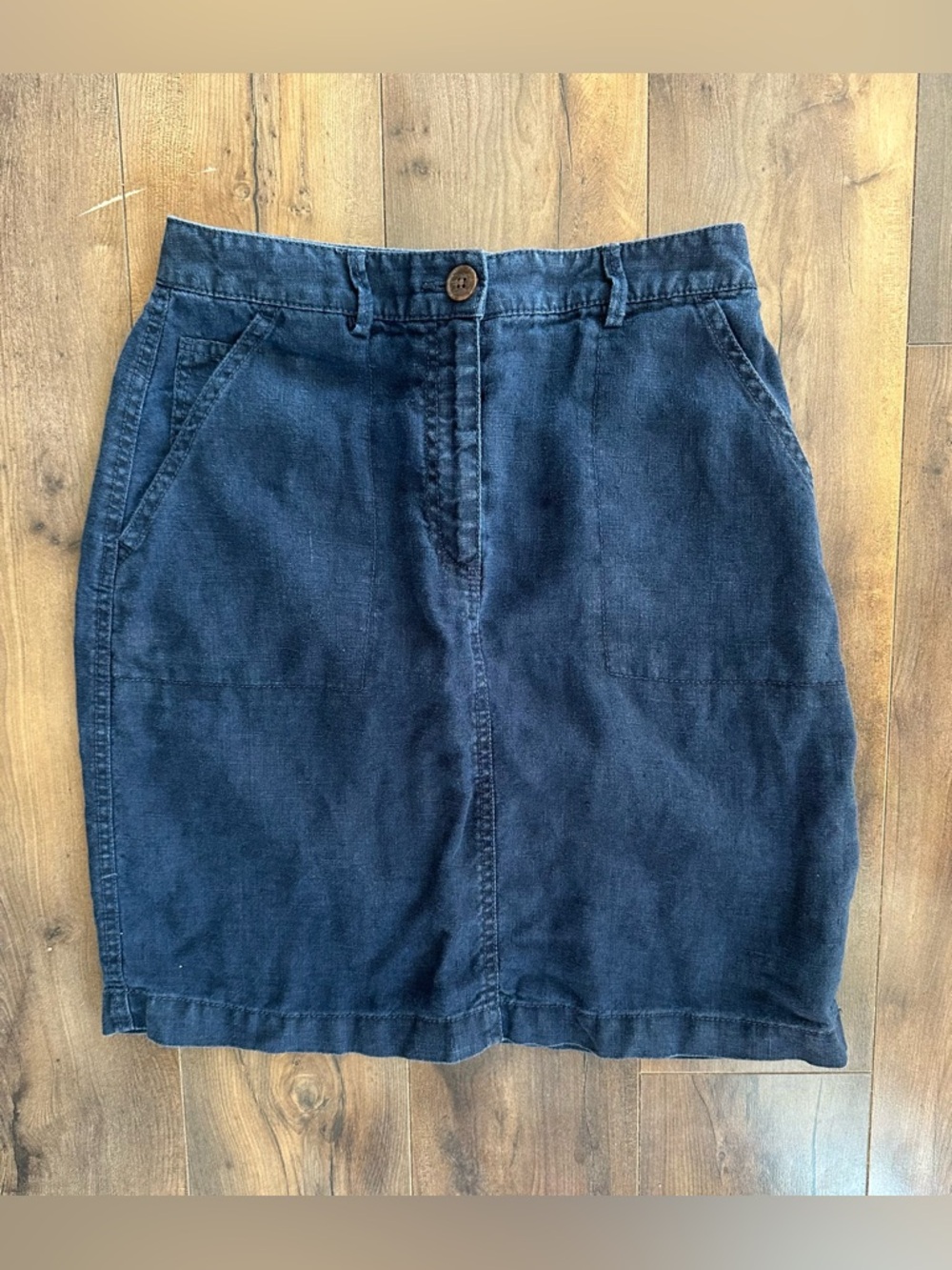 L.L.Bean 100% Linen Skirt Blue Size 4 Utility Casual Summer Classic